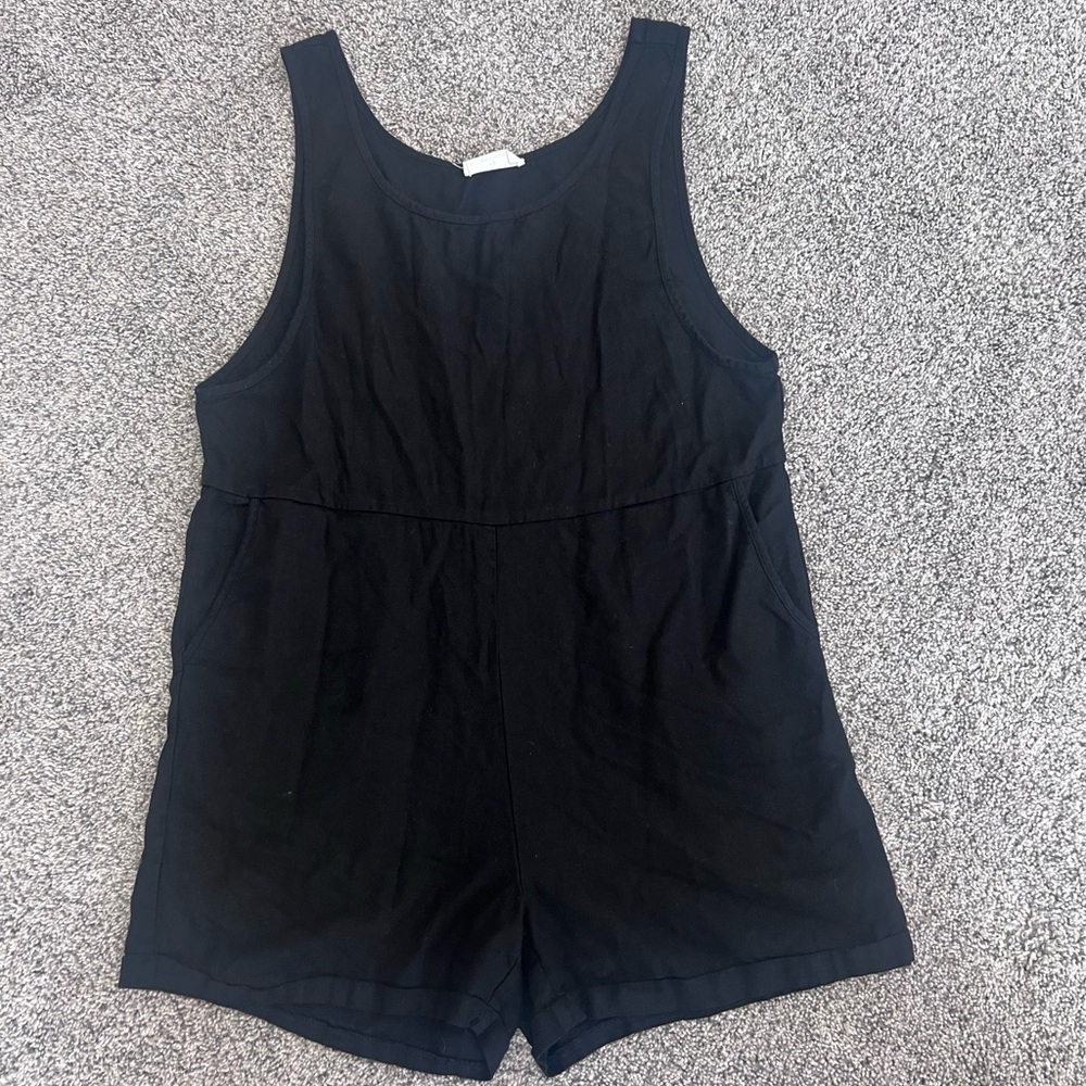 Zenana Black Sleeveless Linen Rayon Pockets Romper Casual Women’s Size US 8